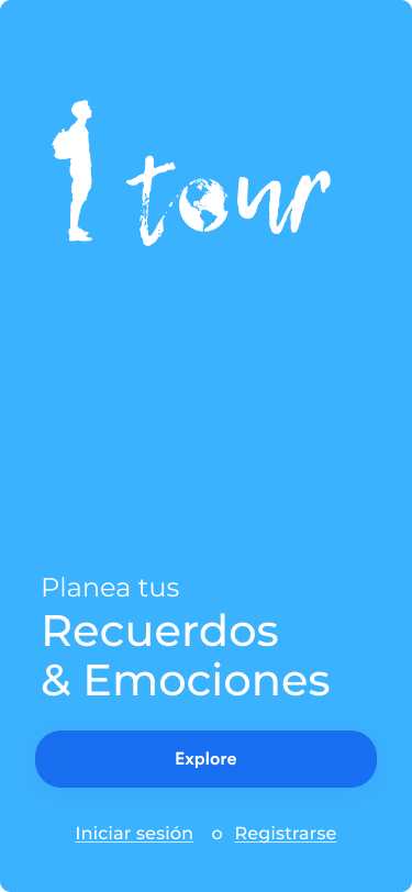 Pantalla de bienvenida de ITour — Planea tus Recuerdos y Emociones