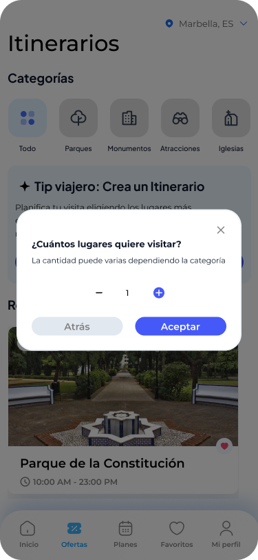 Creación de itinerario en ITour