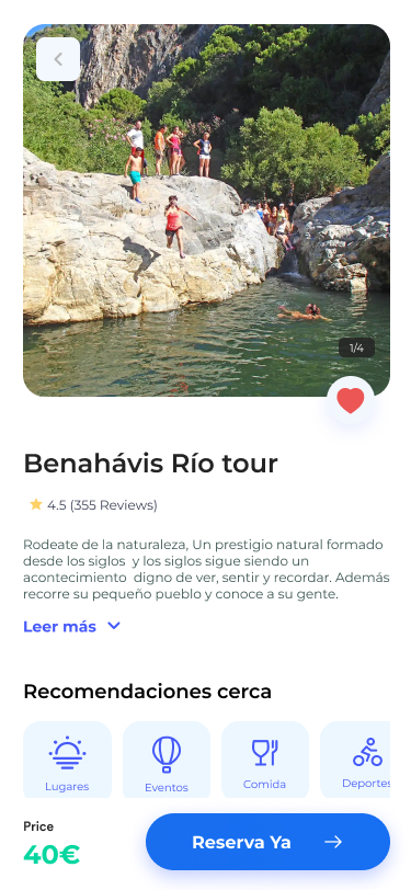 Ficha de una experiencia en ITour con fotos, reseñas, precio y botón de reserva
